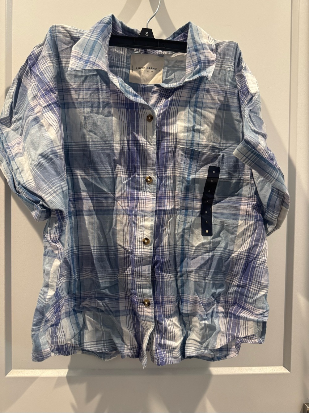 Lucky Brand Blue and White Plaid Button-Up Shirt